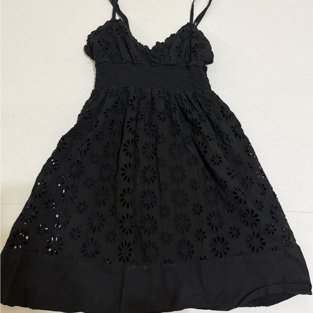Black Eyelet Sundress with Smocked Waist